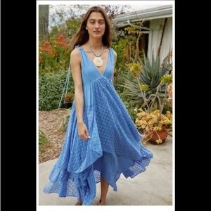 NWT Free People Almost Heavenly Maxi Dress Blue XL Boho
